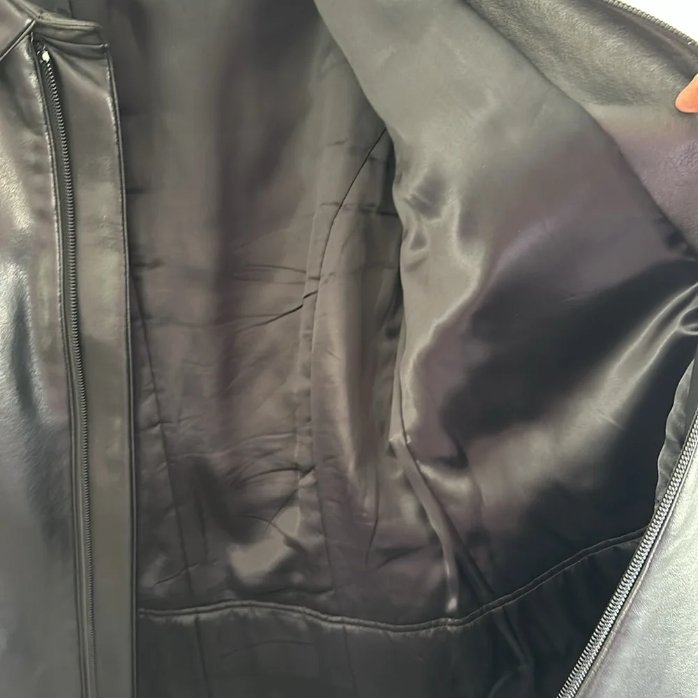 Emporio Armani Black Faux Leather Coat Zipper Front Size 52 Italian - Picture 7 of 14